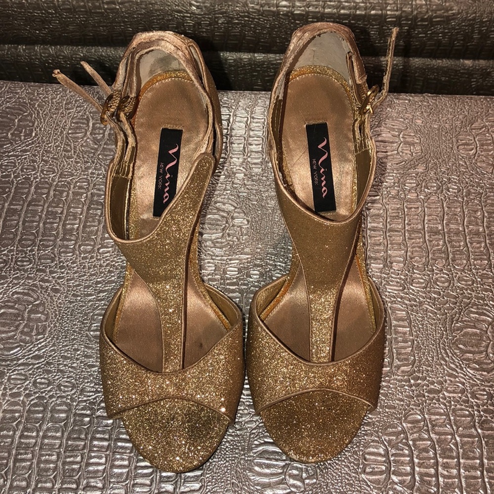 GOLD GLITTER SPARKLE DESIGNER HEELS PROM